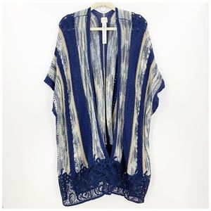 Chico's Knit Lace-Trim Open Knit Ruana Topper Sz S/M